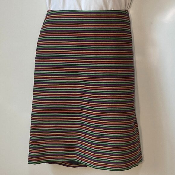 Talbots SZ 10 Navy Multi Stripe Pencil Skirt Office Capsule Wardrobe Timeless - Picture 2 of 5